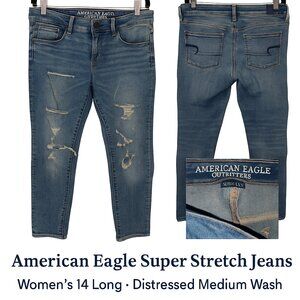 American Eagle Super Stretch Distressed Jeans Women’s 14 Long | AEO Denim X